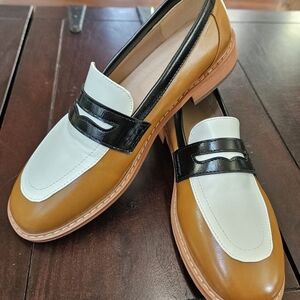 Martha & Louise Charlston Handmade Viva Playful Loafer Size 9 Tan, Black & Cream